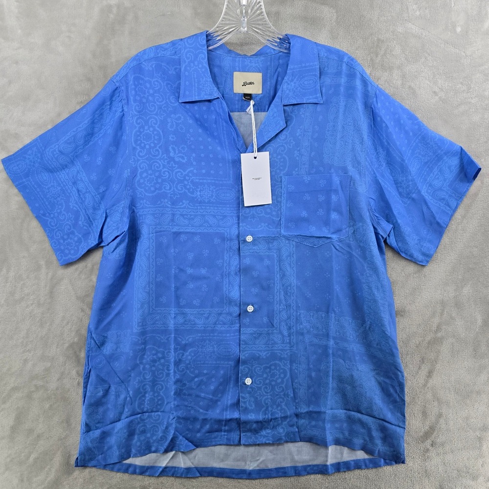 Bather Mens M Cornflower Tonal Bandana Camp Shirt Blue Paisley Short Sleeve